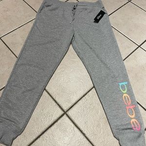 NWT Bebe Sport Jogger Sweatpants Gray With Rainbow Logo Women’s Large